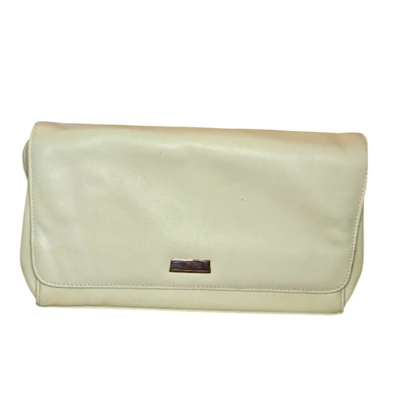 VINTAGE Genuine leather Fold over crossbody bag In Bone. - Picture 1 of 9